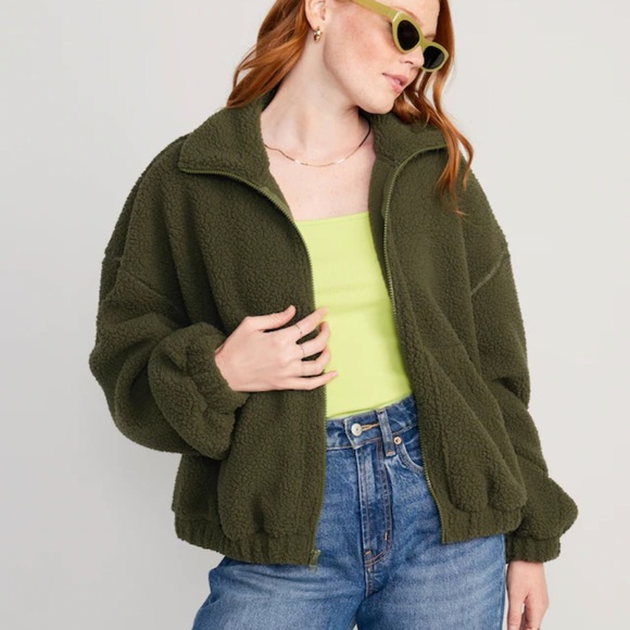 NWT OLD NAVY Oversized Full-Zip Sherpa Pullover Color: Conifer  SIZE LARGE - Picture 3 of 5